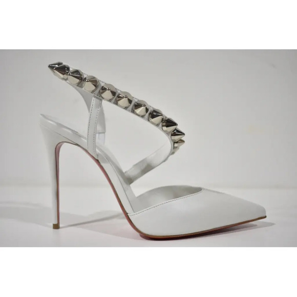 Christian Louboutin Spikita Pump 100 Bianco White Spike Strappy Sandal Heel 42 - Picture 2 of 10